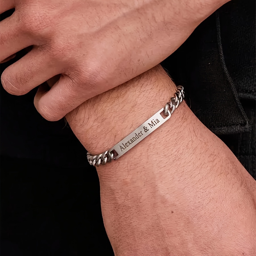 Personalized Nameplate Engraved Men's Bracelet — Stylish Gift for Him